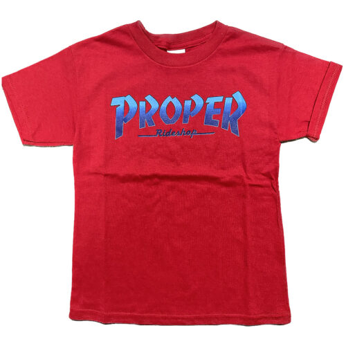 Red shirt with blue fade thrasher logo