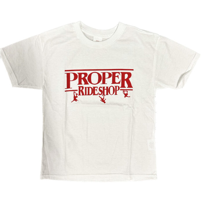 White shirt proper upside down logo