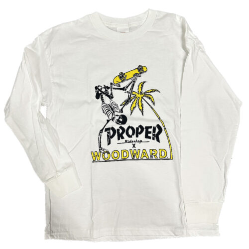 Youth size long sleeve white shirt woodwardxproper logo